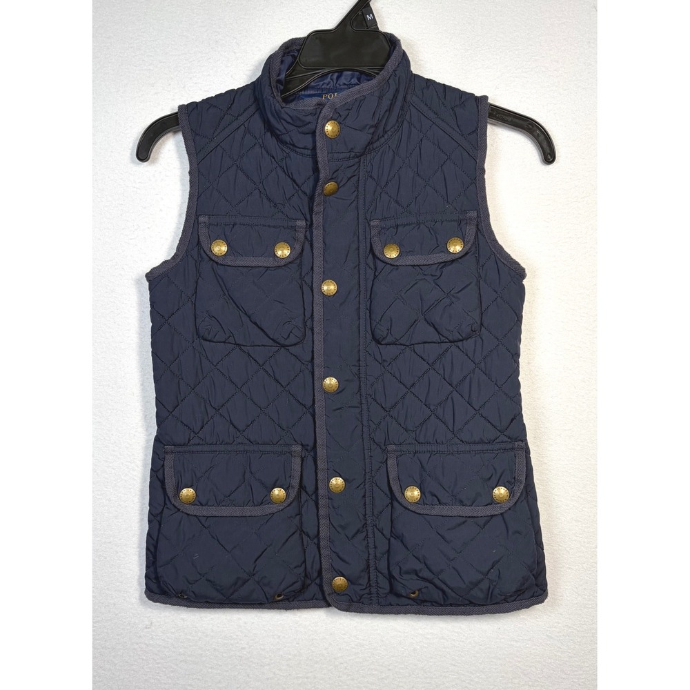 Polo Ralph Lauren Quilted Vest Boys M 10-12 Navy Blue Excellent Utility Pocket